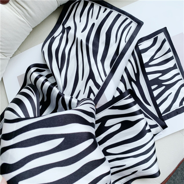 Black and white zebra print Mulberry Silk Scarf Streamer 070