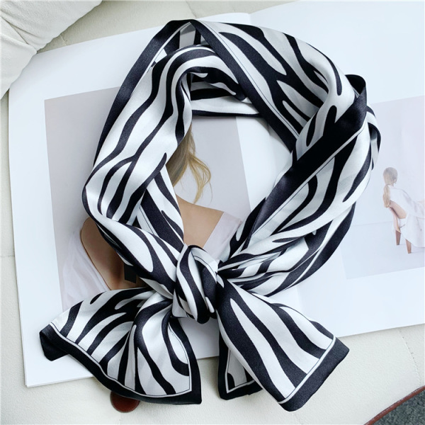 Black and white zebra print Mulberry Silk Scarf Streamer 070