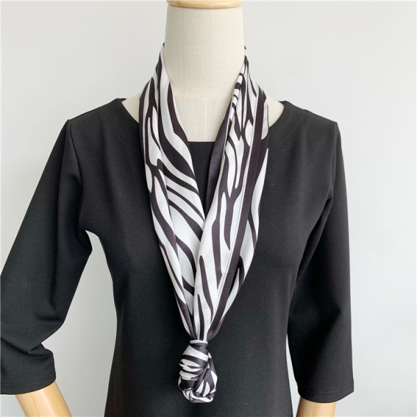 Black and white zebra print Mulberry Silk Scarf Streamer 070