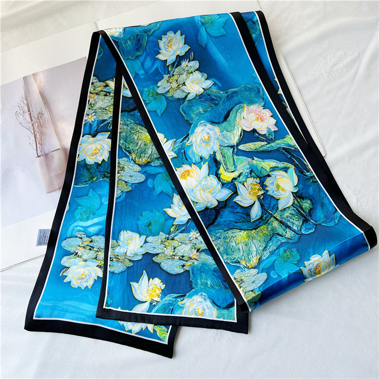 Blue Lotus Mulberry Silk Silk Scarf Spring and Summer Streamer 064