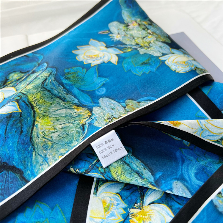 Blue Lotus Mulberry Silk Silk Scarf Spring and Summer Streamer 064