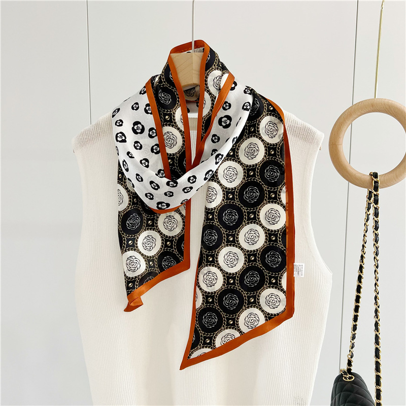 Camellia Mulberry Silk Scarf Double Sided Scarf Streamer 039