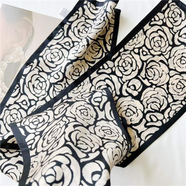 Camellia Mulberry Silk Scarf Real Silk Scarf thin narrow 034