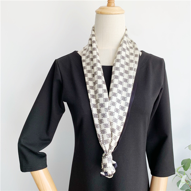 Classic Arc de Triomphe Real Silk Scarf Thin narrow scarf streamer 072