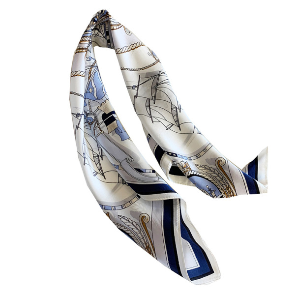 Classic Nautical White Mulberry Silk Scarf Women's Square 076