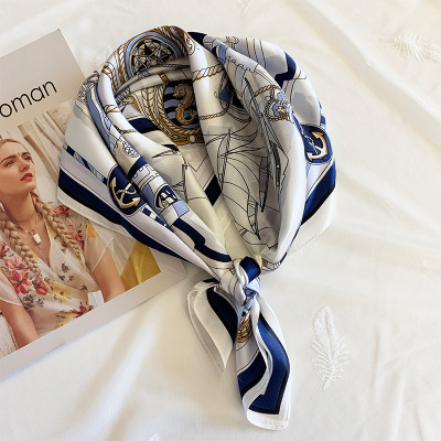 Classic Nautical White Mulberry Silk Scarf Women's Square 076