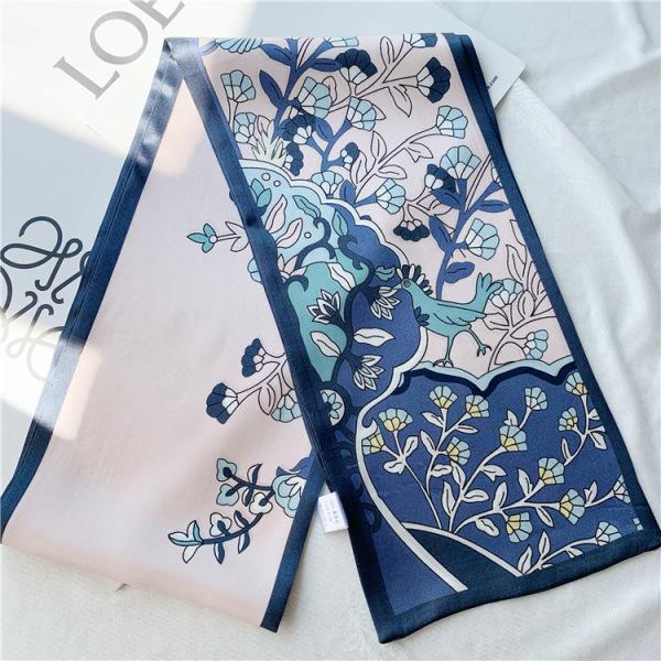 Elegant Mulberry Silk Scarf Floral Double Sided Real Silk Scarf Streamer 050