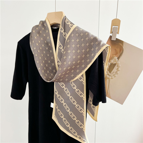 Everything Mulberry Silk Scarf Double-sided thin narrow long scarf streamer 019