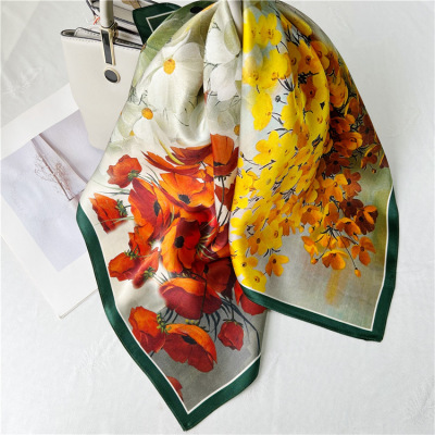 Floral Mulberry Silk Scarf Fashion Scarf Medium Square Scarf 093