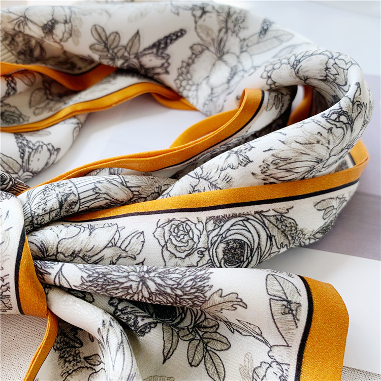 Flower Mulberry Silk Scarf Double Sided Real Silk Streamer 033