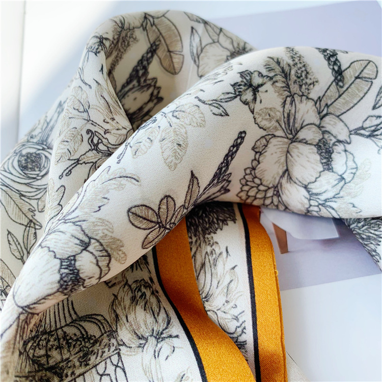 Flower Mulberry Silk Scarf Double Sided Real Silk Streamer 033