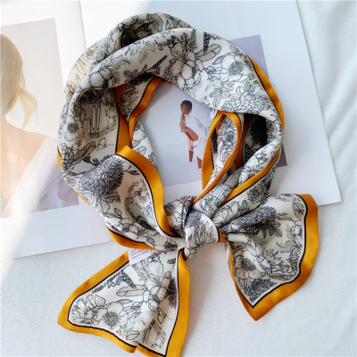 Flower Mulberry Silk Scarf Double Sided Real Silk Streamer 033