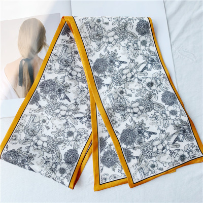 Flower Mulberry Silk Scarf Double Sided Real Silk Streamer 033