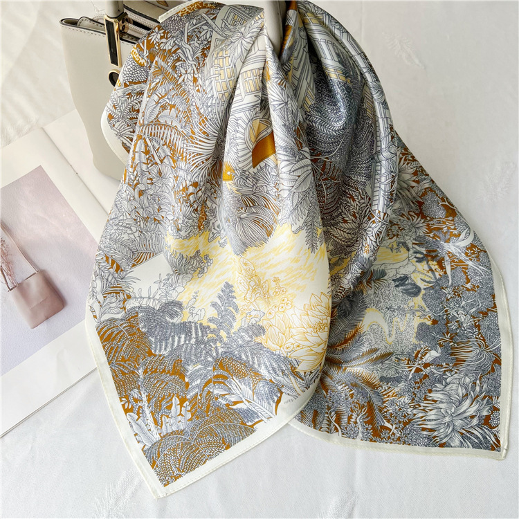 Forest Mulberry Silk Scarf Spring Autumn Middle square Towel 082