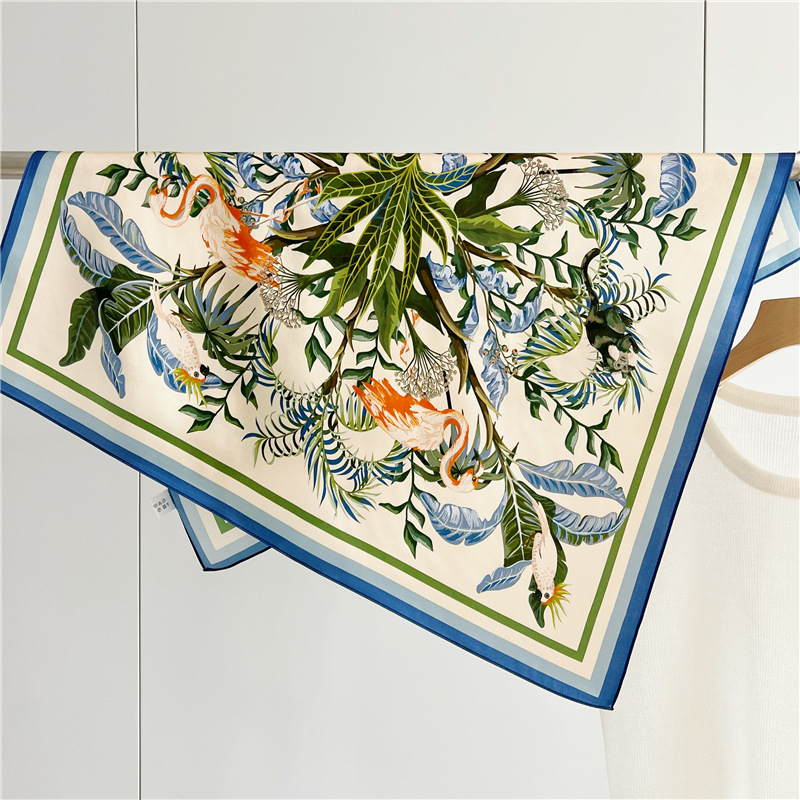 Leaf Flamingos Middle Pure silk Shawl 083