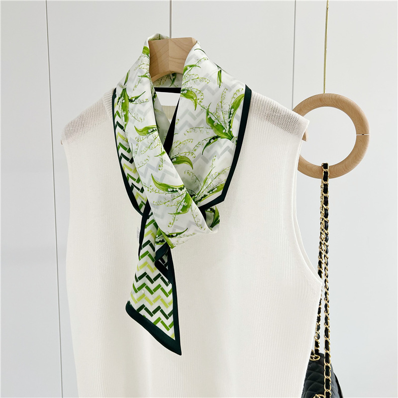 Lily of the Valley Mulberry Silk Scarf Double Sided Streamer 060