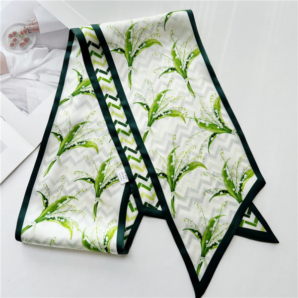 Lily of the Valley Mulberry Silk Scarf Double Sided Streamer 060