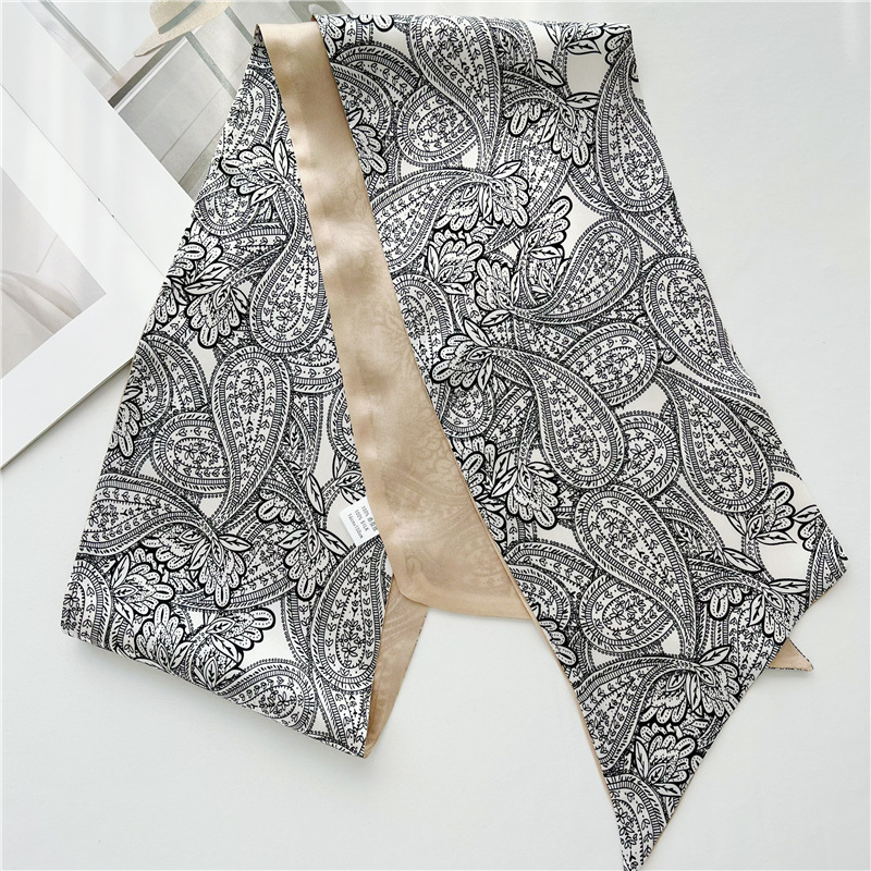 Mulberry Silk Scarf Cashew Flower Slender Streamer Scarf 027