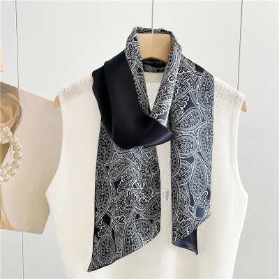 Mulberry Silk Scarf Cashew Flower Slender Streamer Scarf 027