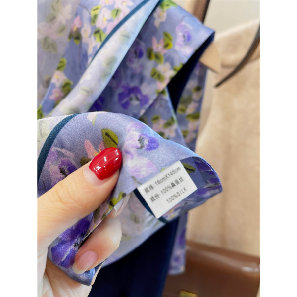 Mulberry Silk Scarf Double-sided thin narrow long scarf streamer 018