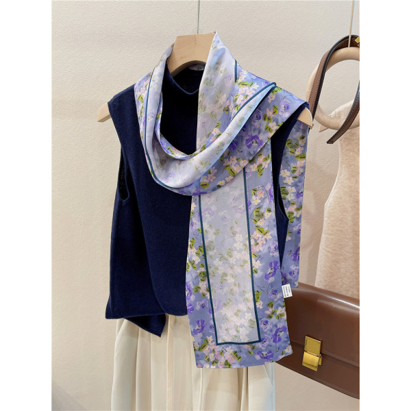 Mulberry Silk Scarf Double-sided thin narrow long scarf streamer 018