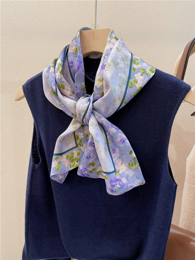 Mulberry Silk Scarf Double-sided thin narrow long scarf streamer 018