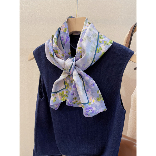 Mulberry Silk Scarf Double-sided thin narrow long scarf streamer 018