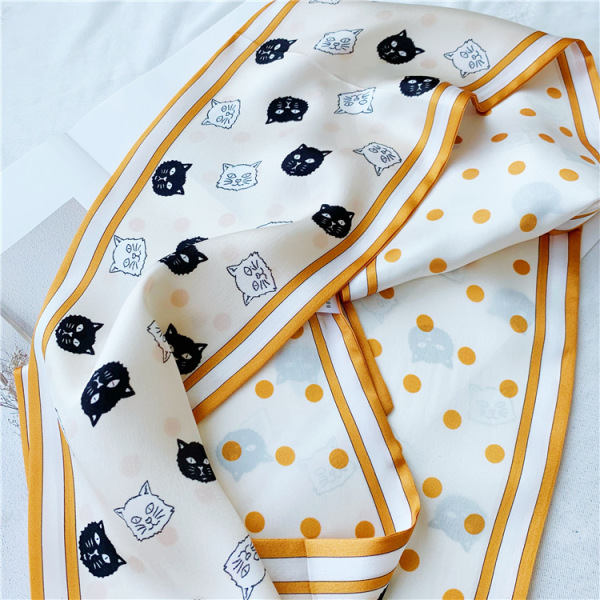 Mulberry Silk Scarf Kitten Wave Dot Double sided thin narrow streamer 055