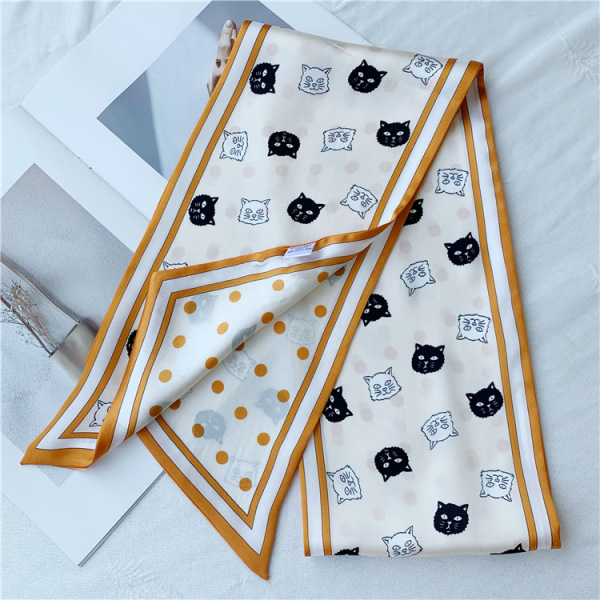 Mulberry Silk Scarf Kitten Wave Dot Double sided thin narrow streamer 055