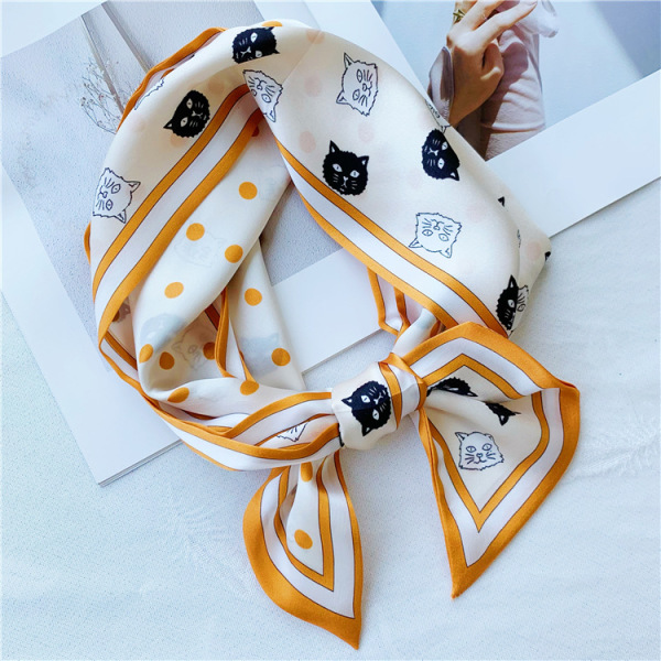 Mulberry Silk Scarf Kitten Wave Dot Double sided thin narrow streamer 055