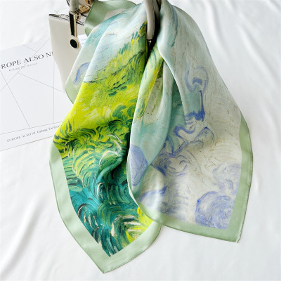 Oil painting Mulberry Silk Scarf Women's Square Scarf 085