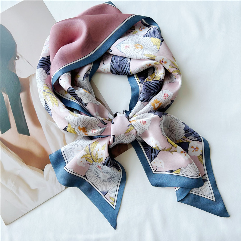 Pink Floral Mulberry Silk Scarf Thin narrow long scarf streamer 011