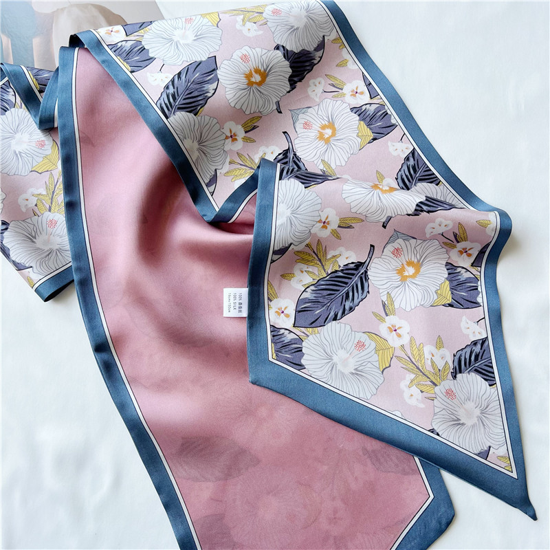 Pink Floral Mulberry Silk Scarf Thin narrow long scarf streamer 011