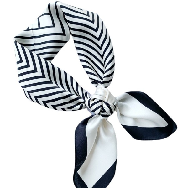 Simple black white striped Mulberry Silk Scarf Female spring summer 077