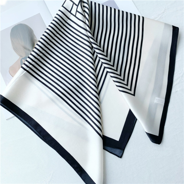 Simple black white striped Mulberry Silk Scarf Female spring summer 077