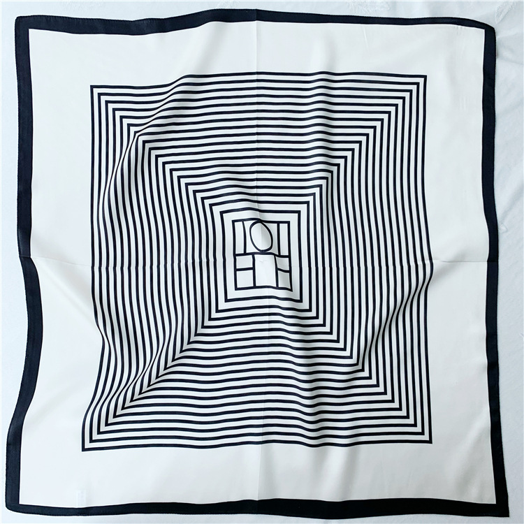 Simple black white striped Mulberry Silk Scarf Female spring summer 077