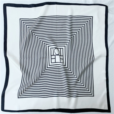 Simple black white striped Mulberry Silk Scarf Female spring summer 077