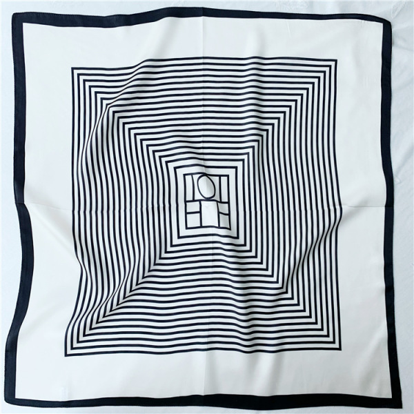 Simple black white striped Mulberry Silk Scarf Female spring summer 077