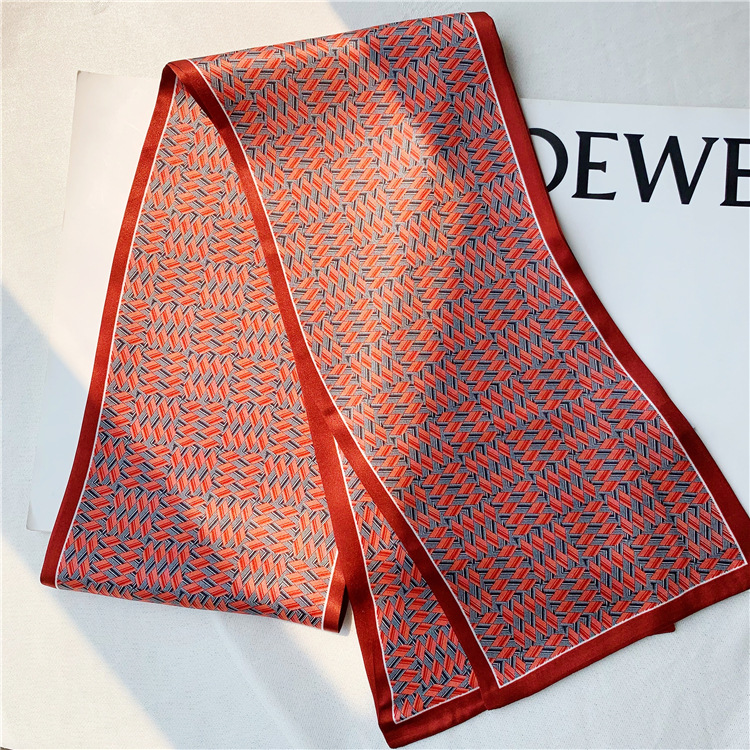 Wine Red Mulberry Silk scarf Double sided silk scarf thin narrow streamer 007