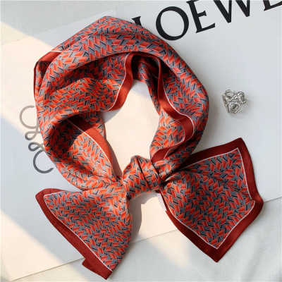 Wine Red Mulberry Silk scarf Double sided silk scarf thin narrow streamer 007