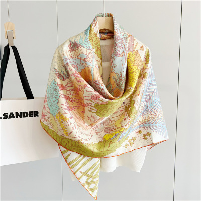 Animal Carnival Mulberry Silk Scarf Square Shawl Dual-Use 152