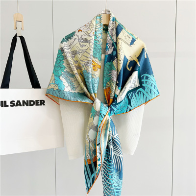 Animal Carnival Mulberry Silk Scarf Square Shawl Dual-Use 152
