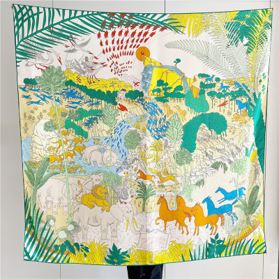 Animal Carnival Mulberry Silk Scarf Square Shawl Dual-Use 152