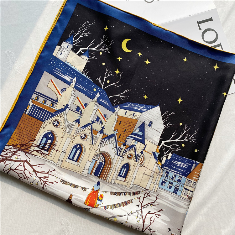 Christmas Eve Square Scarf Silk Scarf Mulberry Silk Office Shawl 125