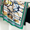 Dark Green Chain Mulberry Silk Large Square Shawl Scarf 157