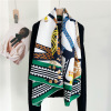 Dark Green Chain Mulberry Silk Large Square Shawl Scarf 157