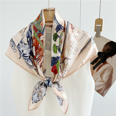 Elegant Flower Women's Square Scarf Mulberry Silk Scarf 121