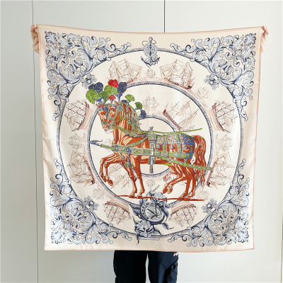 Elegant Flower Women's Square Scarf Mulberry Silk Scarf 121