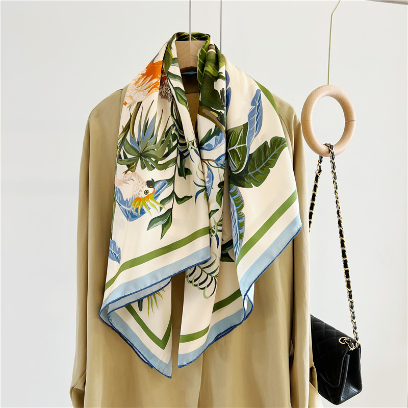 Female Flamingo Floral Mulberry Silk Scarf Large Shawl 142