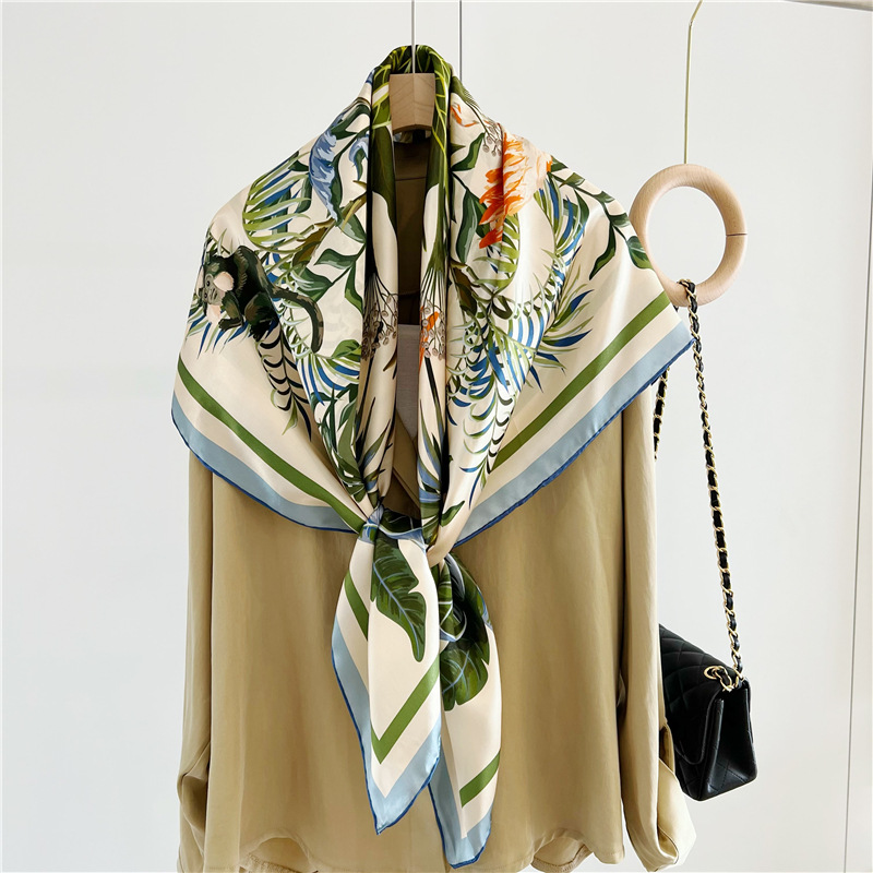 Female Flamingo Floral Mulberry Silk Scarf Large Shawl 142